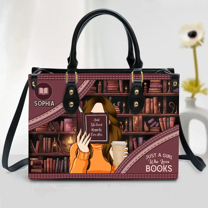 Custom Personalized Reading Book PU Leather Handbag With Long Straps - Just A Girl Who Loves Books - Gift Idea For Reading Lovers, Friends