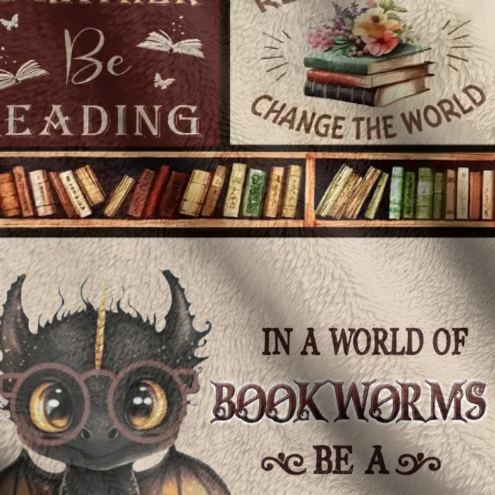 Custom Personalized Books & Dragon Quilt/ Fleece Throw Blanket - Gift Idea For  Book Lover - In A World Of Bookworms Be A Book Dragon