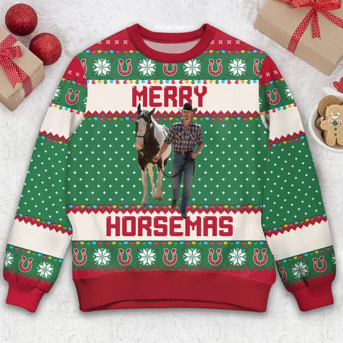 Custom Personalized Merry Horsemas Ugly Sweater - Christmas Gift Idea For Horse Lover - Upload Photo