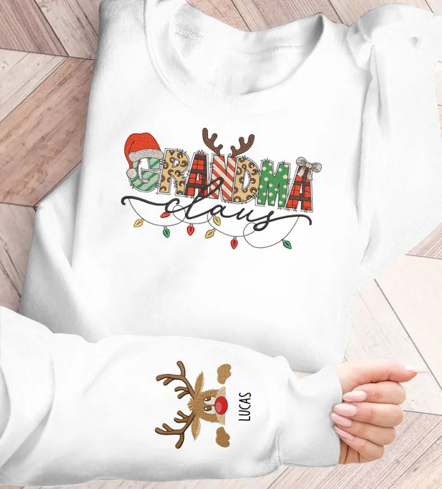 Custom Personalized Mama Claus Embroidered Effect Printed AOP Sweater - Up to 6 Kids - Christmas Gift Idea For Grandma/ Mom