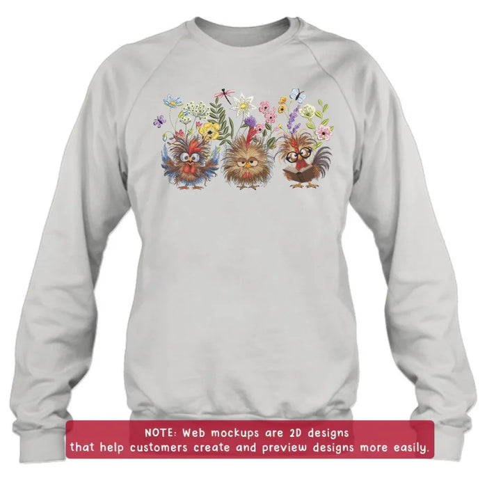 Personalized Chicken Flower Embroidered Sweatshirt - Gift Idea For Chicken Lover