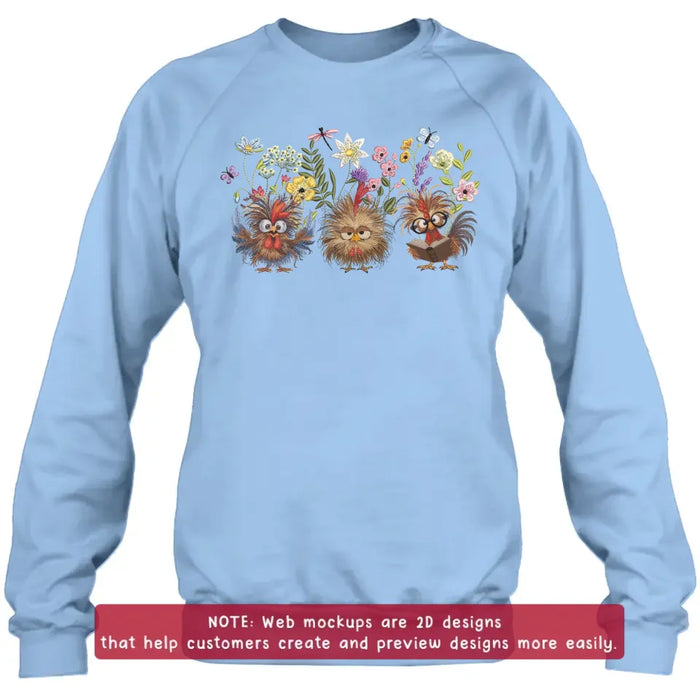 Personalized Chicken Flower Embroidered Sweatshirt - Gift Idea For Chicken Lover