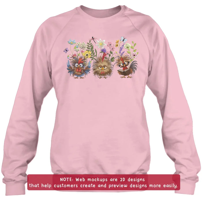 Personalized Chicken Flower Embroidered Sweatshirt - Gift Idea For Chicken Lover