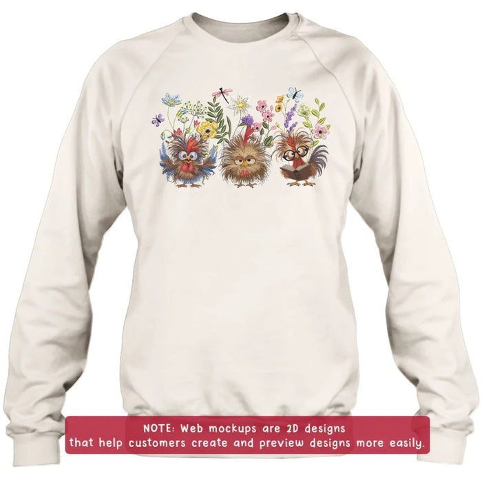 Personalized Chicken Flower Embroidered Sweatshirt - Gift Idea For Chicken Lover