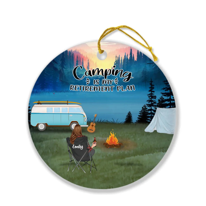 Custom Personalized Camping Ornament - Man/ Woman/ Couple With Upto 6 Pets - Best Gift For Camping Lover - Camping Is My Retirement Plan - Q3VZTZ