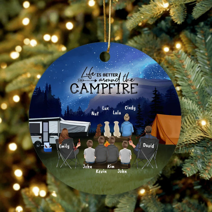 Custom Personalized Night Camping Ornaments - Best Gift For Camping Family/Couple/Single Parent/Solo - Upto 5 Kids and 3 Pets - Life Is Better Around The Campfire - NIMLQ4