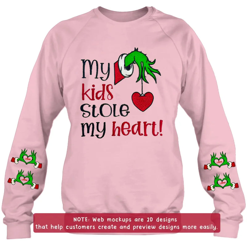 Personalized Grinch Hand Embroidered Sweater - Up to 6 Kids - Christmas Gift Idea For Grandma/Mom - My Kids Stole My Heart