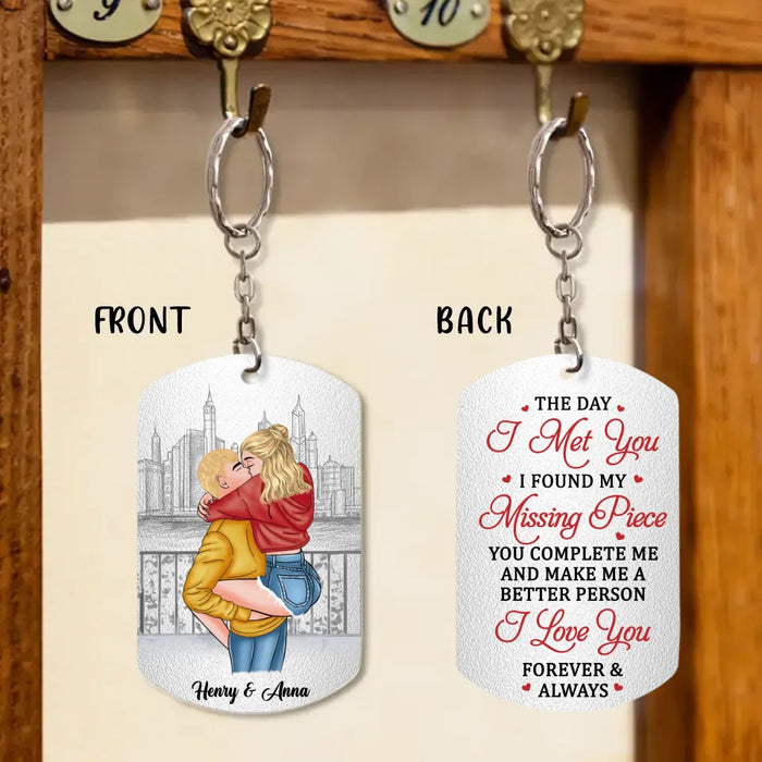 Custom Personalized Couple Aluminum Keychain - Gift Idea For Husband Wife, LGBTQ+/ Him Her - The Day I Met You I Found My Missing Piece