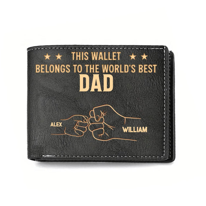 Custom Personalized Dad Leather Wallet - Upto 4 Kids - Father's Day Gift Idea For Dad/ Husband - This Wallet Belongs To The World's Best Dad