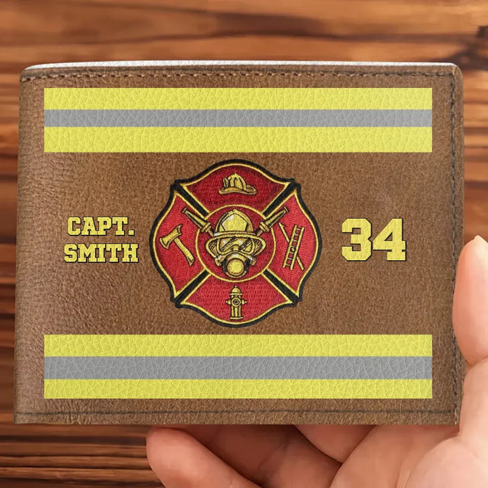 Custom Personalized Firefighter Leather Wallet - Father's Day Gift Idea for Firefighter