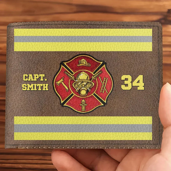 Custom Personalized Firefighter Leather Wallet - Father's Day Gift Idea for Firefighter