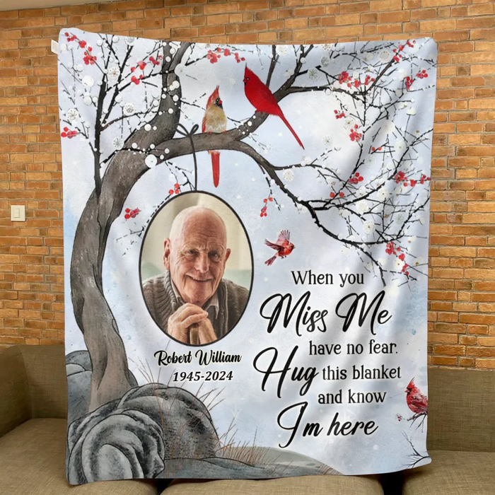 Custom Personalized Memorial Quilt/ Fleece Throw Blanket - Memorial Gift Idea - Upload Photo - When You Miss Me Have No Fear