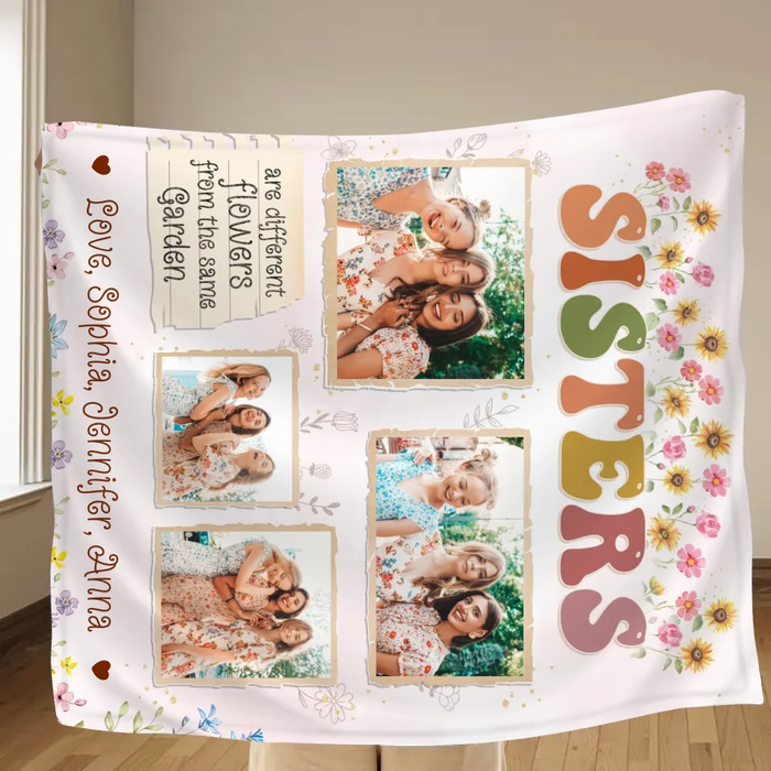 Custom Personalized Sisters Fleece Throw/ Quilt Blanket - Christmas Gift Idea For Sisters/ Siblings - Sisters Are Different Flowers From The Same Garden