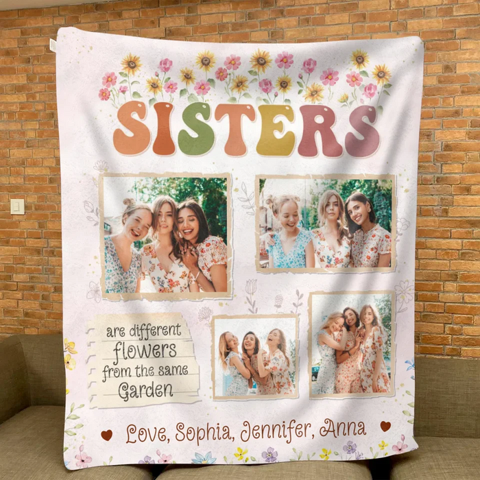 Custom Personalized Sisters Fleece Throw/ Quilt Blanket - Christmas Gift Idea For Sisters/ Siblings - Sisters Are Different Flowers From The Same Garden