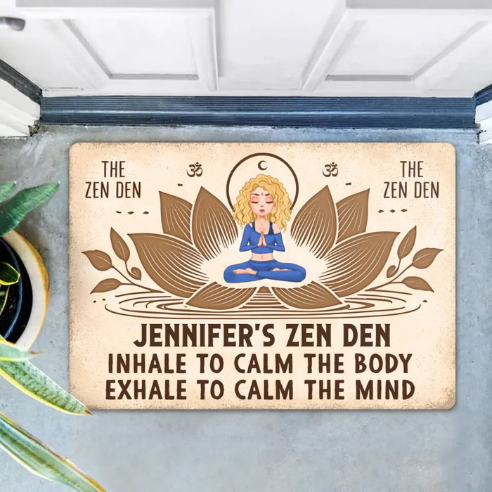 Custom Personalized Yoga Doormat - The Zen Den - Gift Idea For Yoga Lover/ Friend