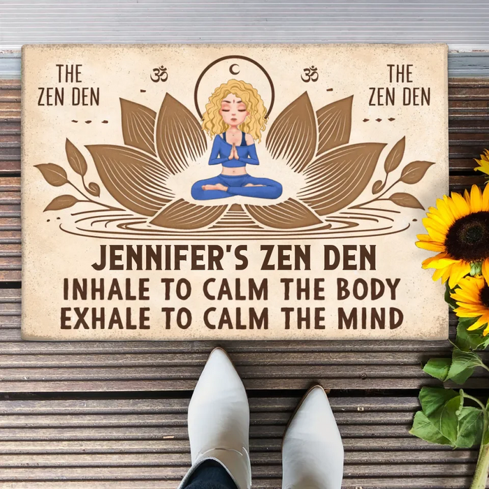 Custom Personalized Yoga Doormat - The Zen Den - Gift Idea For Yoga Lover/ Friend