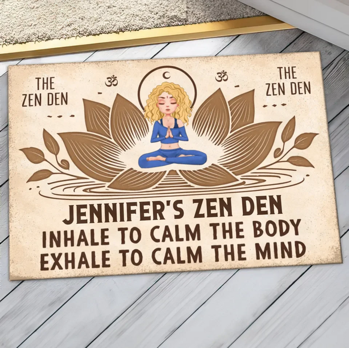 Custom Personalized Yoga Doormat - The Zen Den - Gift Idea For Yoga Lover/ Friend