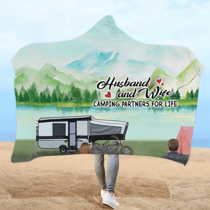 Custom Personalized Camping Hooded Blanket - Full Option - Gift Idea For Camping Lover - Husband and Wife Camping Partners For Life