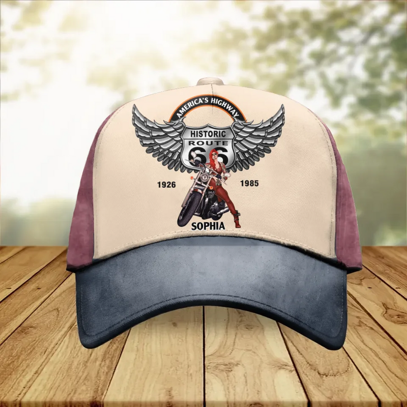 Personalized Motorcycle  Baseball Cap - Historic Route 66 - Gift Idea For Motorcycle Lover