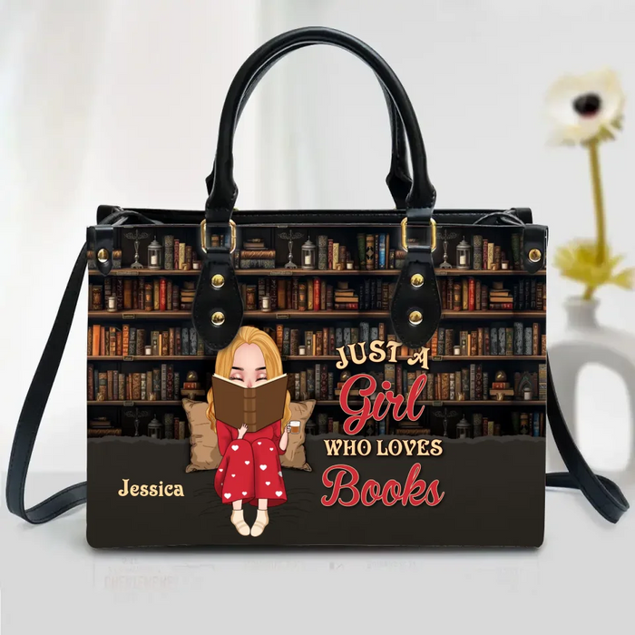 Custom Personalized Book Lover PU Leather Handbag With Long Straps - Gift Idea For Book Lover - Just A Girl Who Loves Books