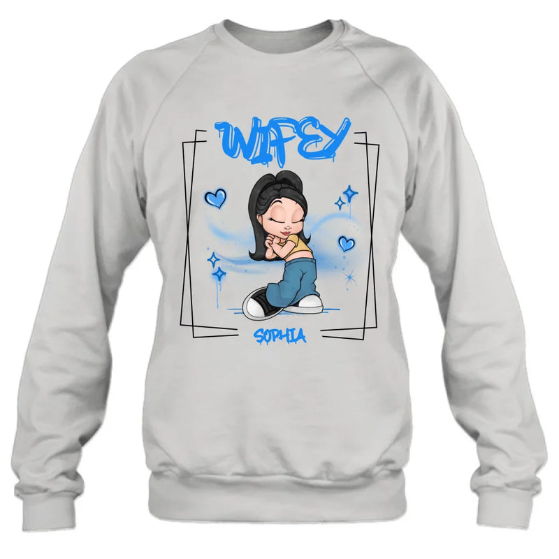 Personalized Hubby Wifey Y2K Couple T-shirt/Long Sleeve/Sweatshirt/Hoodie - Gift Idea For Couple