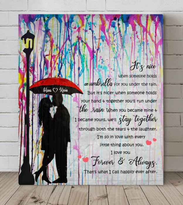 Custom Personalized Wall Art Canvas - Couple Under The Rain - A2SS1O