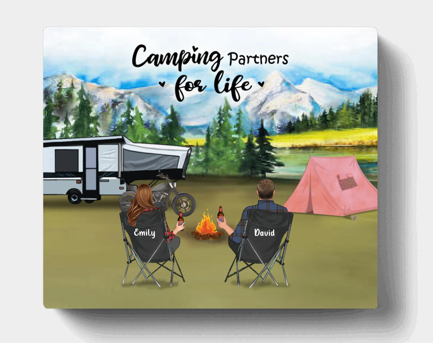 Custom Personalized Camping Canvas - Parents with up to 4 Kids and 2 Pets - Father's Day Gift from Wife to Husband - Camping Partners For Life