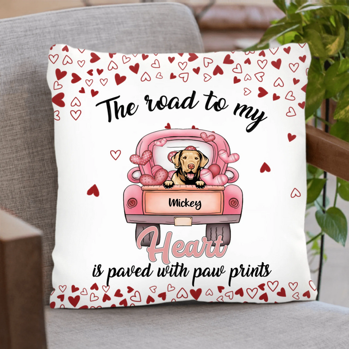 Personalized Dog Pillow Case - Gift Idea For Dog Lovers With Up to 5 Dogs - The Road To My Heart Is Paved With Paw Prints