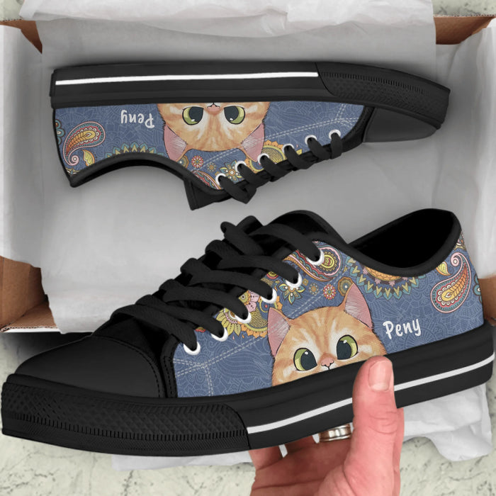 Personalized Cat Low Top Sneakers - Gift For Couple, Cat Lovers