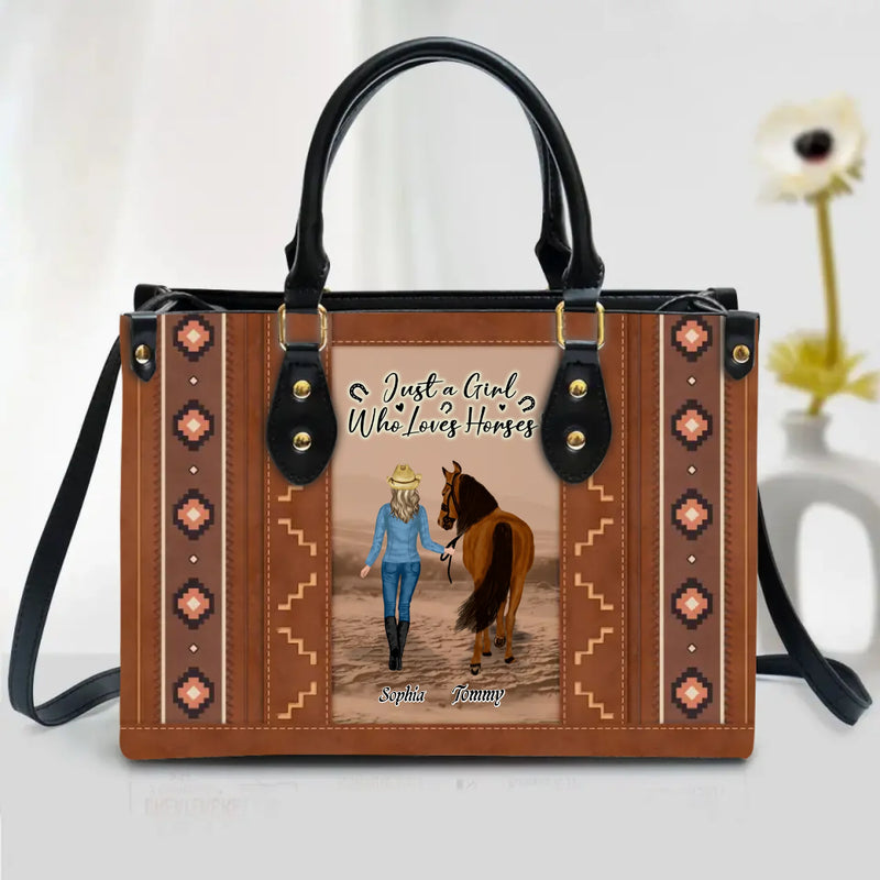 Personalized Horse Girl Leather Handbag with Long Straps - Best Gift For Horse Lover - Just A Girl Who Loves Horses