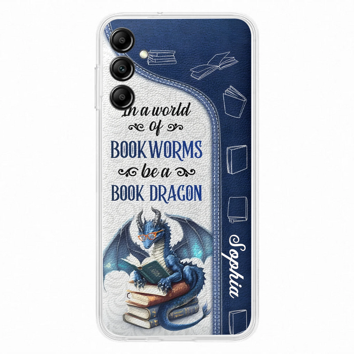 Custom Personalized Book Dragon Phone Case - Gift Idea For Book Lovers - In A World Of Bookworms Be A Book Dragon - Case For iPhone/ Samsung