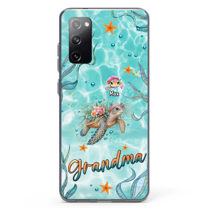 Custom Personalized Grandma Ocean Turtles Phone Case - Gift Idea For Grandma/ Mom - Up to 10 Kids - Case For iPhone/ Samsung