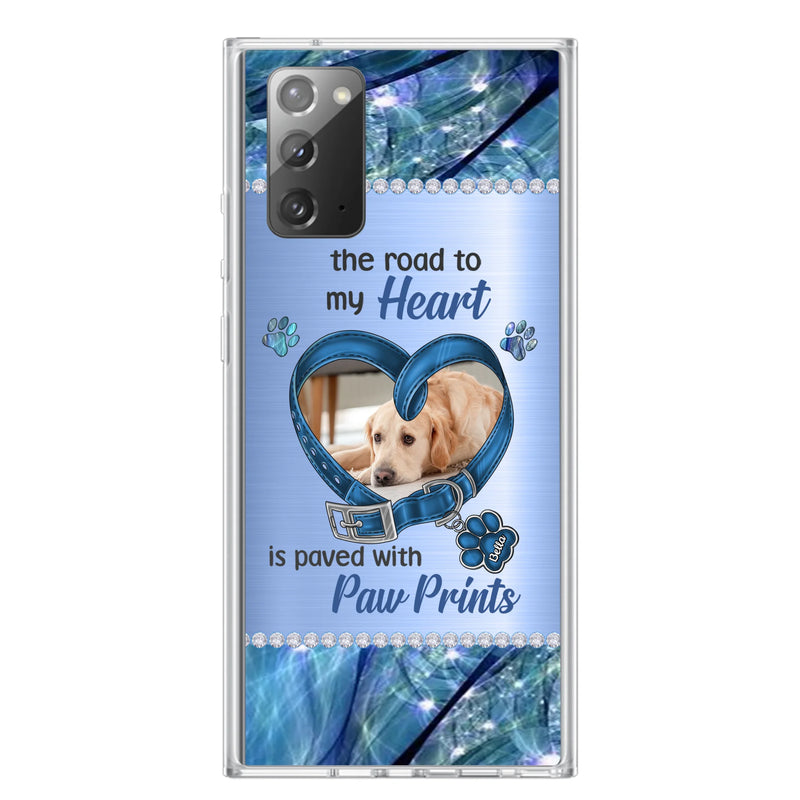 Custom Personalized Memorial Dog Collar Phone Case - Upload Photo - Memorial Gift Idea For Dog Owner - The Road To My Heart Is Paved With Paw Prints - Case for iPhone/ Samsung