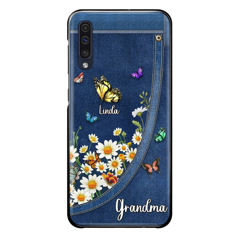 Custom Personalized Daisy And Butterfly Grandma Phone Case - Gift Idea For Grandma - Upto 10 Kids - Case For iPhone/Samsung