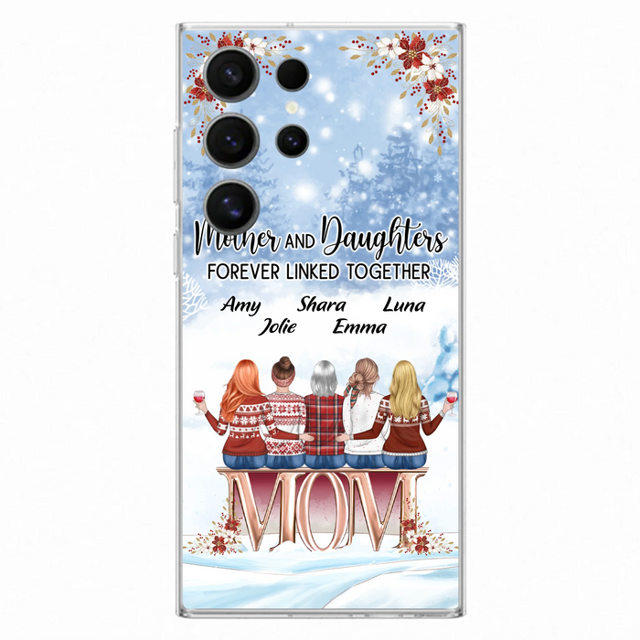 Personalized Mom Phone Case - Mother With Upto 4 Daughters - Gift Idea For Mother's Day From Daughter - Mother And Daughters Forever Linked Together - Case For iPhone/Samsung