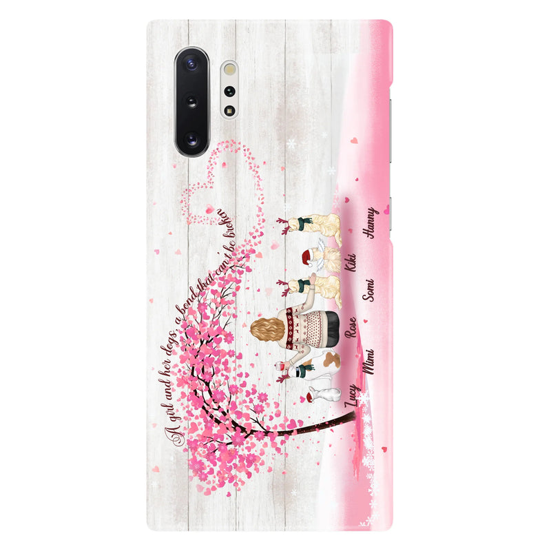 Personalized Dog Mom/Dad Phone Case - Mom/Dad With Up To 5 Dogs - Gift Idea For Dog Lovers - A Girl And Her Dogs, A Bond That Can't Be Broken - Case For iPhone/Samsung