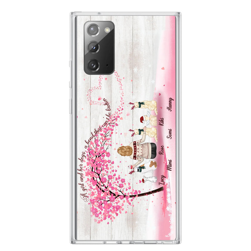 Personalized Dog Mom/Dad Phone Case - Mom/Dad With Up To 5 Dogs - Gift Idea For Dog Lovers - A Girl And Her Dogs, A Bond That Can't Be Broken - Case For iPhone/Samsung