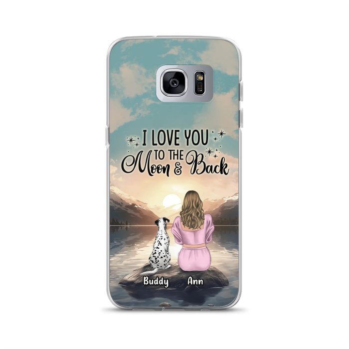 Custom Personalized Dog Mom Phone Case - Upto 6 Dogs - Gift Idea for Dog Lovers - I Love You To The Moon & Back - Case for iPhone/Samsung