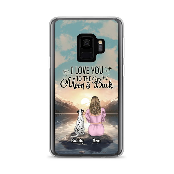 Custom Personalized Dog Mom Phone Case - Upto 6 Dogs - Gift Idea for Dog Lovers - I Love You To The Moon & Back - Case for iPhone/Samsung