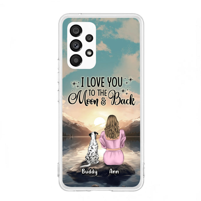 Custom Personalized Dog Mom Phone Case - Upto 6 Dogs - Gift Idea for Dog Lovers - I Love You To The Moon & Back - Case for iPhone/Samsung