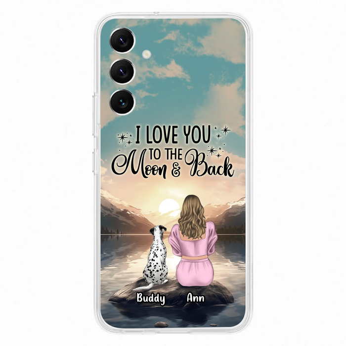 Custom Personalized Dog Mom Phone Case - Upto 6 Dogs - Gift Idea for Dog Lovers - I Love You To The Moon & Back - Case for iPhone/Samsung
