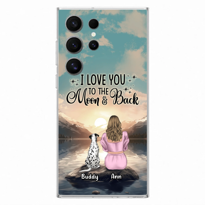 Custom Personalized Dog Mom Phone Case - Upto 6 Dogs - Gift Idea for Dog Lovers - I Love You To The Moon & Back - Case for iPhone/Samsung