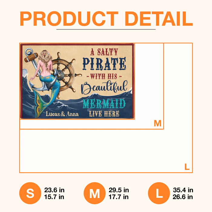 Personalized Mermaid Doormat - Summer Gift Idea - A Salty Pirate And His Beautiful Mermaid Live Here