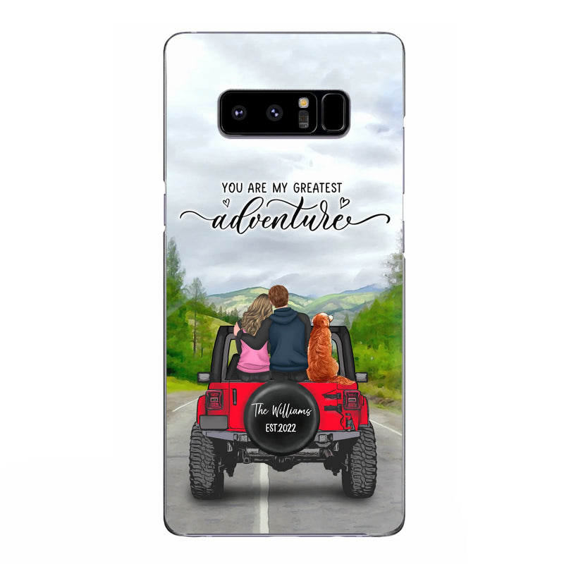 Custom Personalized Off-Road Couple Phone Case - Couple With Upto 4 Dogs- Gift Idea For Couple/ Dog Lover - You Are My Greatest Adventure - Case For iPhone And Samsung