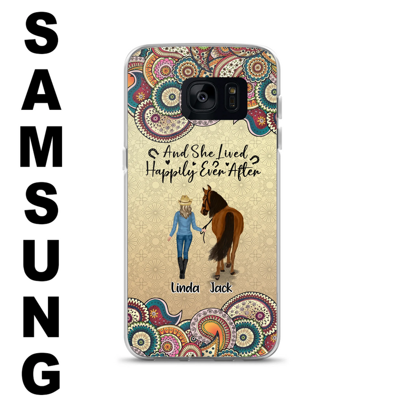 Custom Personalized Horse Girl Phone Case - Upto 4 Horses - Gift Idea For Horse Lovers - And She Lived Happily Ever After - Case For iPhone/Samsung
