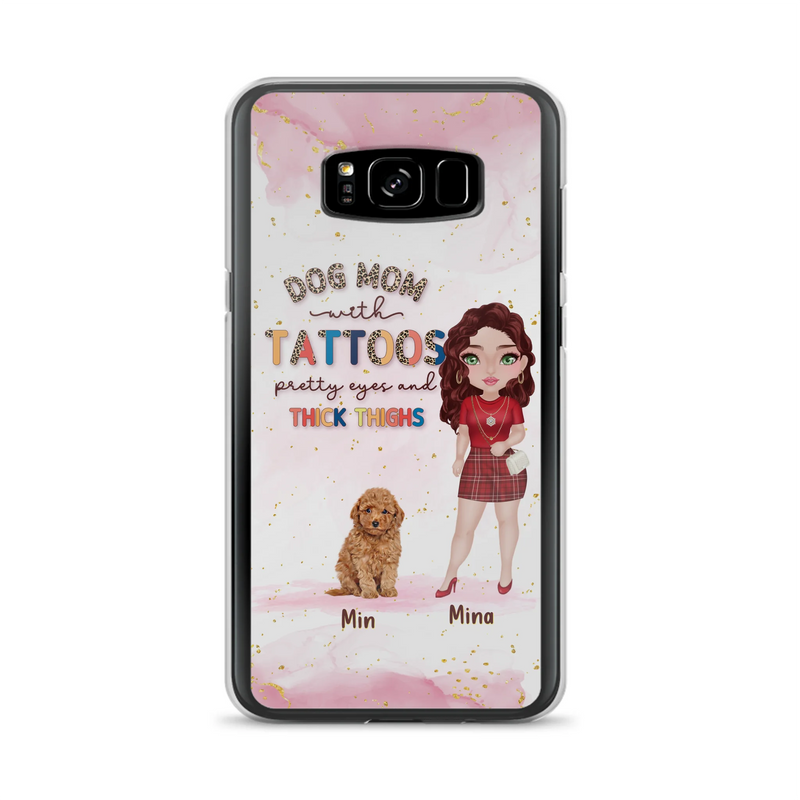 Custom Personalized Dog Mom Phone Case - Up to 5 Dogs - Best Gift Idea For Dog Lovers/Mother's Day - Dog Mom With Tattoos Pretty Eyes And Thick Thighs - Cases For iPhone And Samsung