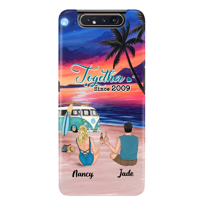Personalized Beach Camping Phone Case - Gifts For Camping/Dog/Cat Lover With Up to 3 Kids And 3 Pets - This Is Our Happy Place - Case For iPhone And Samsung