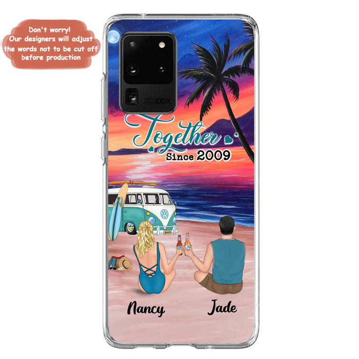 Personalized Beach Camping Phone Case - Gifts For Camping/Dog/Cat Lover With Up to 3 Kids And 3 Pets - This Is Our Happy Place - Case For iPhone And Samsung