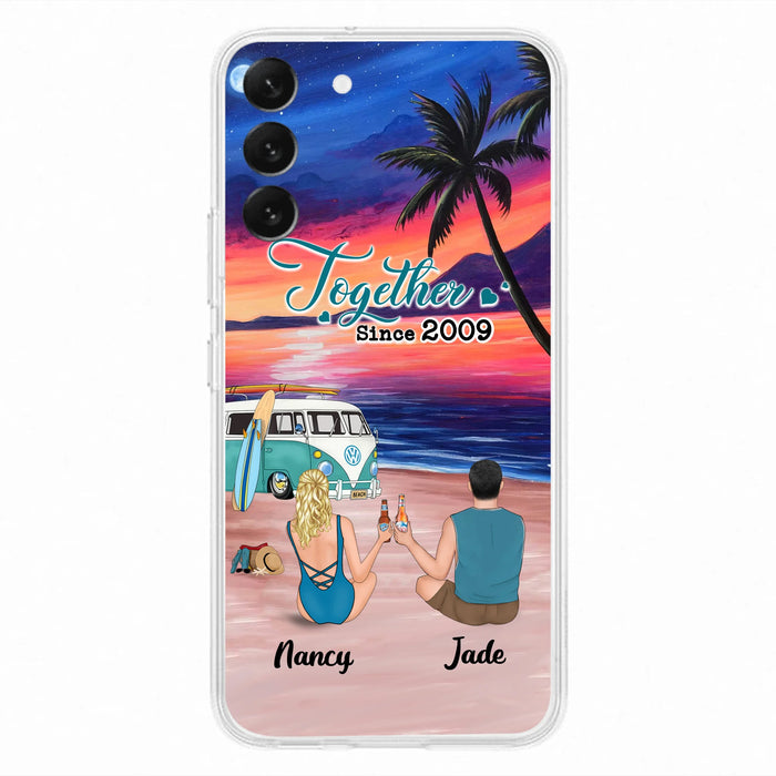 Personalized Beach Camping Phone Case - Gifts For Camping/Dog/Cat Lover With Up to 3 Kids And 3 Pets - This Is Our Happy Place - Case For iPhone And Samsung