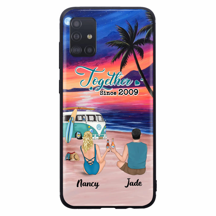 Personalized Beach Camping Phone Case - Gifts For Camping/Dog/Cat Lover With Up to 3 Kids And 3 Pets - This Is Our Happy Place - Case For iPhone And Samsung